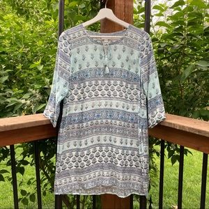 J. JILL BLUE AND WHITE 3/4 SLEEVE TUNIC SIZE XS
